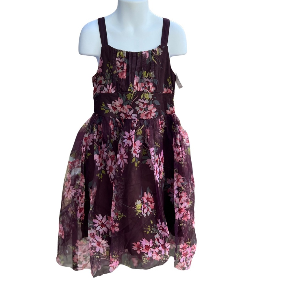 Zenzi Girl's  Sleeveless Tulle Dress Burgundy Floral